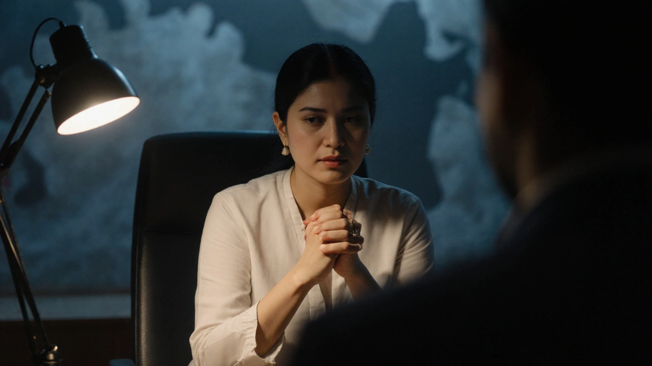 Trisha Kulkarni as a therapist in tense silence, facing an empty chair.